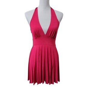 Joyce Leslie Size M Hot Pink Halter Dress, Pleated Skirt, EUC